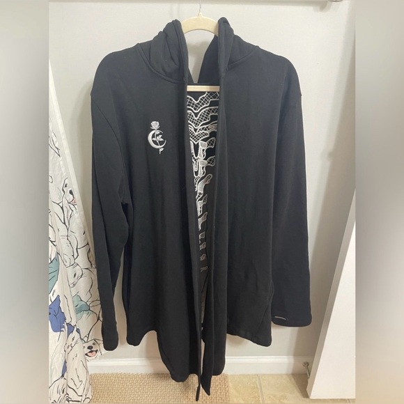 🔮🌙🖤 Midnight Hour Skeleton Spine Lace Hooded Goth Cardigan XL Oversized 🖤🌙🔮 - Picture 4 of 6